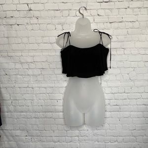 Capulet Black Flounce Crop Top with Tie Shoulders NWT Sz S
